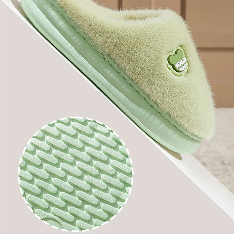 Winter Plush Couple Slippers for Men & Women Ultra Soft Memory Foam Cloud Comfort Non-Slip Thick Sole Indoor/Outdoor House Shoes