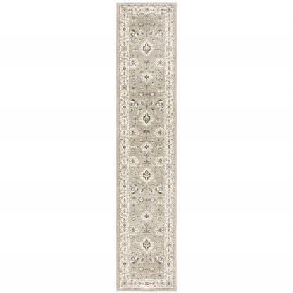 12' Beige And Ivory Oriental Runner Rug