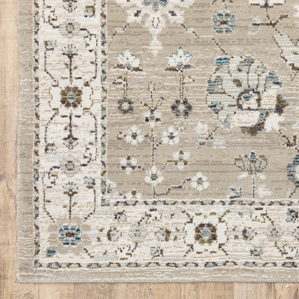 12' Beige And Ivory Oriental Runner Rug