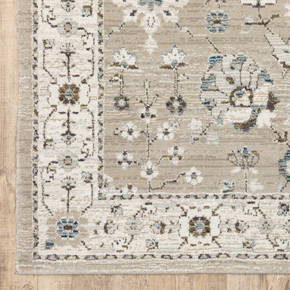 12' Beige And Ivory Oriental Runner Rug