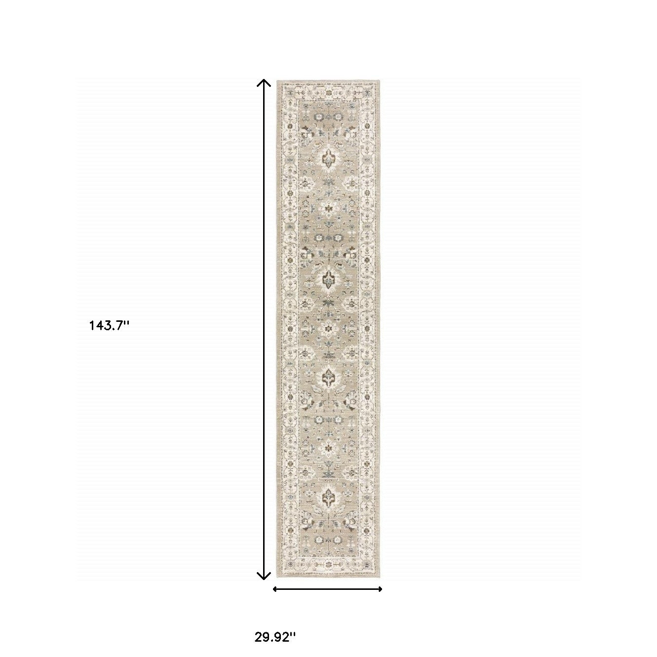 12' Beige And Ivory Oriental Runner Rug