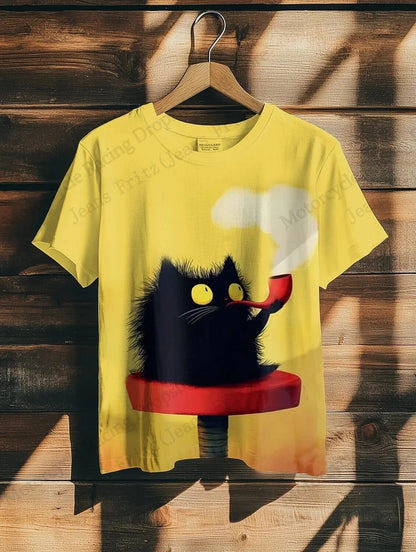 Women's T-Shirt 3D Vintage Cat Print T-shirt Women Fashion Casual Short Sleeve T-Shirt Women Clothing Funny Cartoon Animal Tops