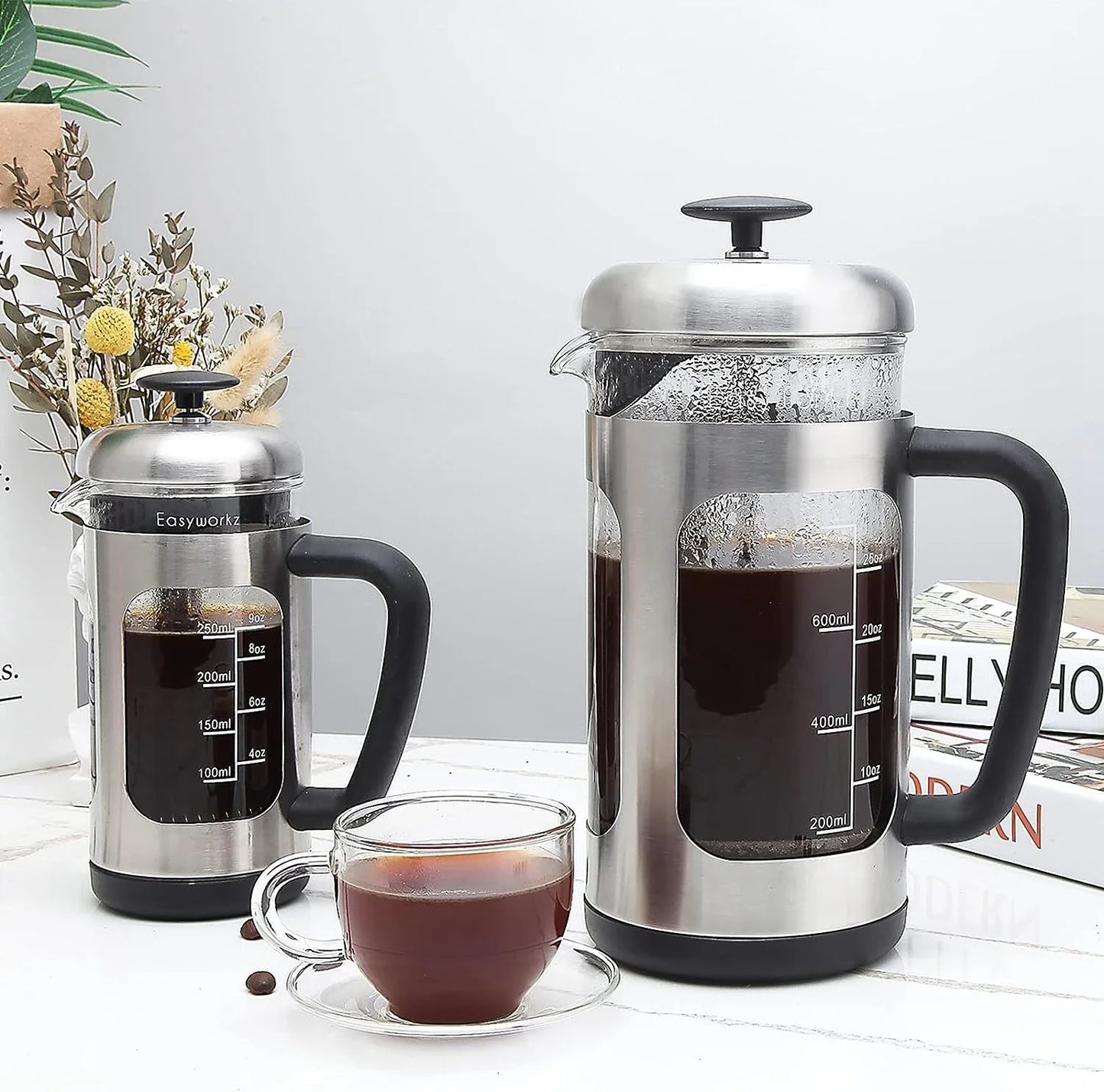 French Press  Coffee Tea Maker with Borosilicate Glass,Soft Grip Handle