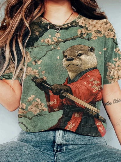 Women's T-Shirt 3D Vintage Cat Print T-shirt Women Fashion Casual Short Sleeve T-Shirt Women Clothing Funny Cartoon Animal Tops