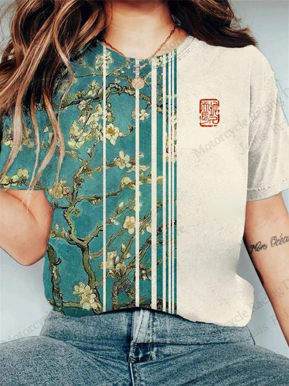 Women's T-Shirt 3D Vintage Cat Print T-shirt Women Fashion Casual Short Sleeve T-Shirt Women Clothing Funny Cartoon Animal Tops