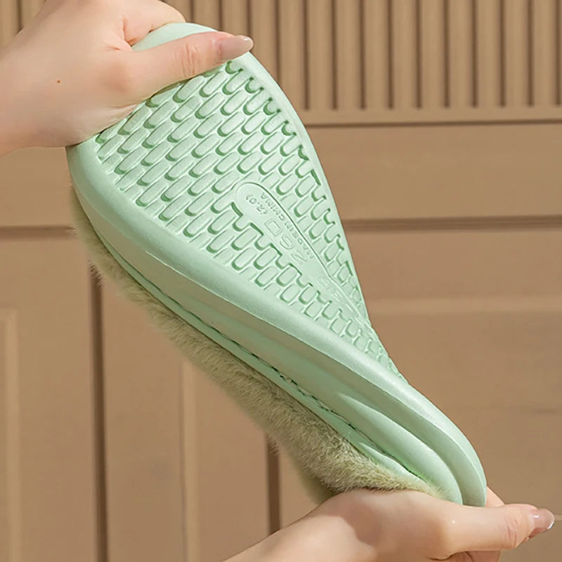 Winter Plush Couple Slippers for Men & Women Ultra Soft Memory Foam Cloud Comfort Non-Slip Thick Sole Indoor/Outdoor House Shoes