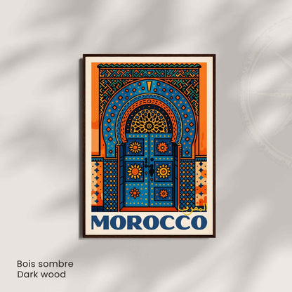 Affiche Maroc – Porte Bleue et Oranges | Impression Marocaine