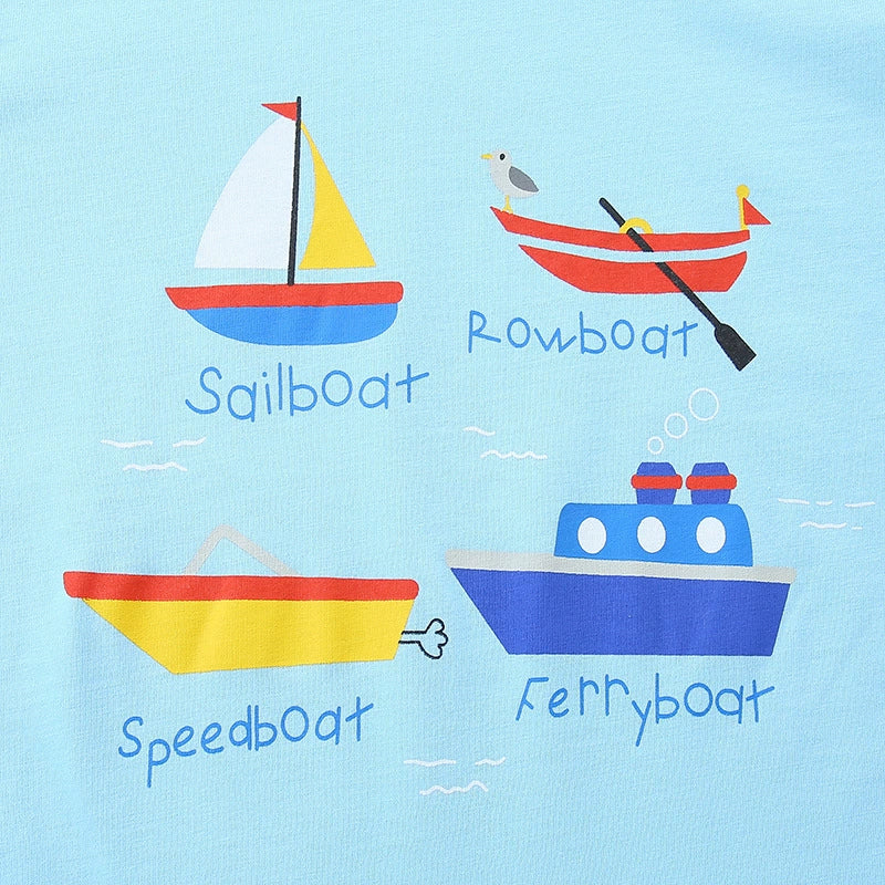 Summer Boys’ Various Boats Cartoon Pattern T-shirt in European and American Style