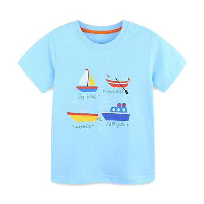 Summer Boys’ Various Boats Cartoon Pattern T-shirt in European and American Style